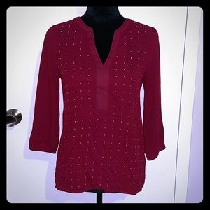 deep burgundy maroon studded blouse size XS